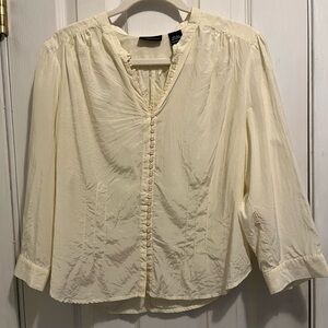 New York & Co Silk/Cotton Blend Blouse 3/4 Sleeve Multi Button Front Size L Read
